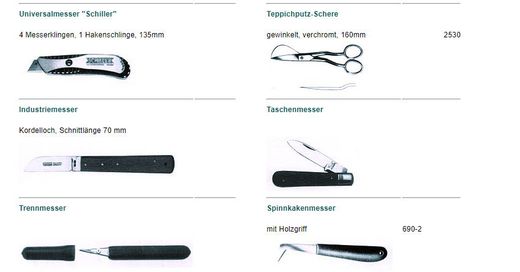 Messer und Spezialwerkzeuge – Katalogauszug